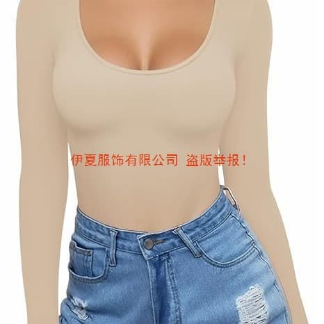 Yixia Clothing Amazon European and American Women's Low Round Neck Long Sleeve Sexy Fitted T-Shirt Waist-Cinching Top