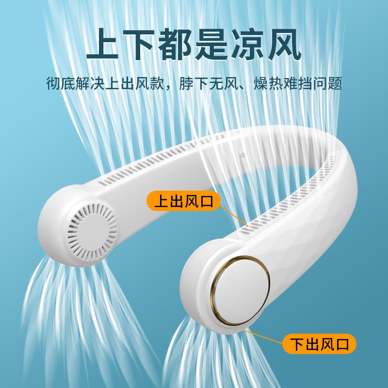 Mini Portable Neck Fan USB Charging Outdoor Sports Fan Quiet Noise Control with Three Speed Levels Built-In Battery Neck Fan
