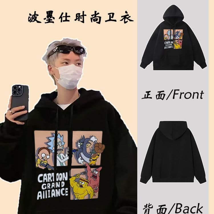 SpongeBob SquarePants print oversized trendy Tom and Jerry cartoon collaboration top, hoodie, new style jacket
