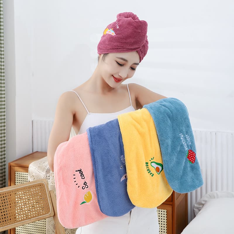 Absorbent Coral Fleece Hair Drying Cap, Thickened Double-Layer Hair Care Bath Cap, Cute Embroidered Hair Washing Towel, Home Daily Use Item