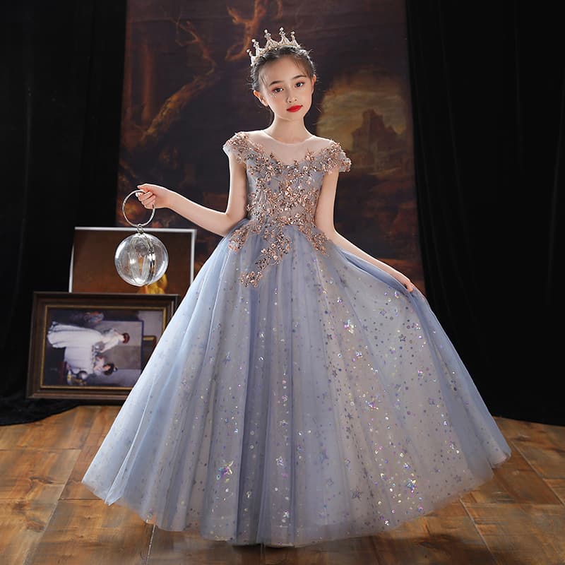 Children's High-End Evening Gown Princess Dress Tutu Tulle Little Girl Flower Girl Wedding Dress Host Piano Performance Costume