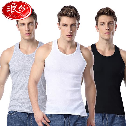 Langsha Men's Vest Pure Cotton Summer Solid Color Waist-length Wide Shoulder Slim Fit Tight Sports Casual Vest