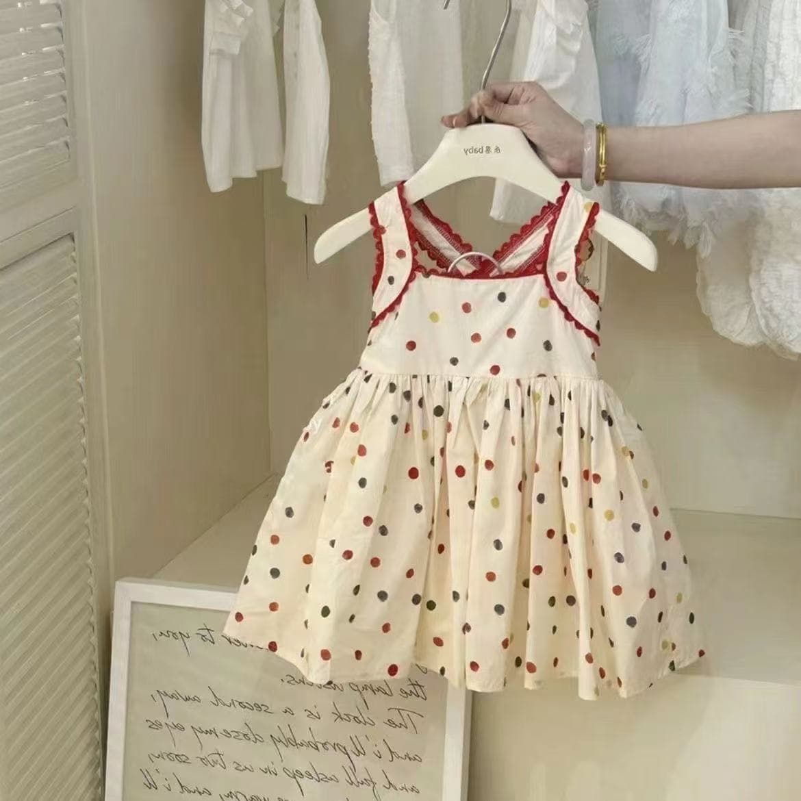 2025 new summer style girls fashionable colorful suspender skirt polka dot dress baby polka dot sleeveless skirt cute