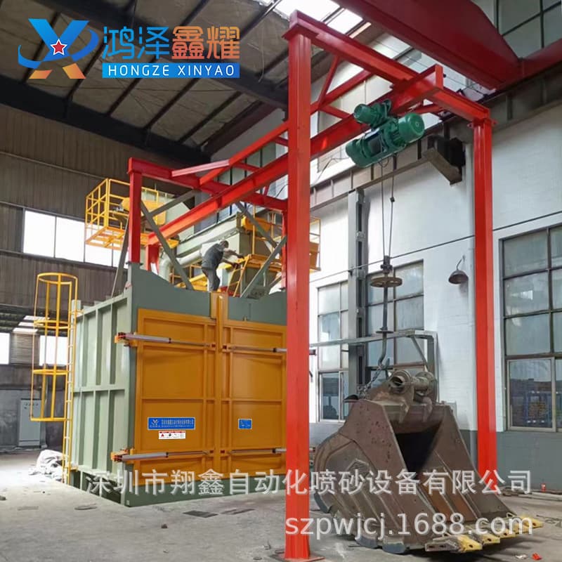 Large hook-type shot blasting machine for excavator bucket rust removal and renovation, automatic shot blasting machine