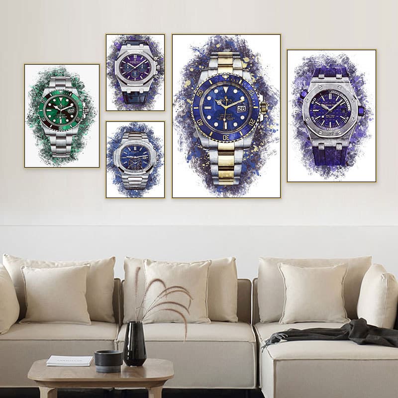 Decorative Art Clock Store Wall Painting World Famous Watch Creative Personality Poster Living Room Background Wall Art Frameless Minimalist