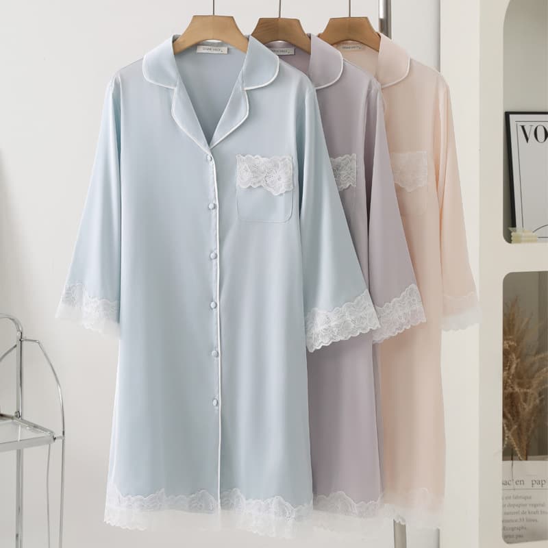 Custom French Lace Pure Desire Style Ice Silk Nightgown for Women Spring Summer Plus Size Mid-Length Pajamas Women's Homewear