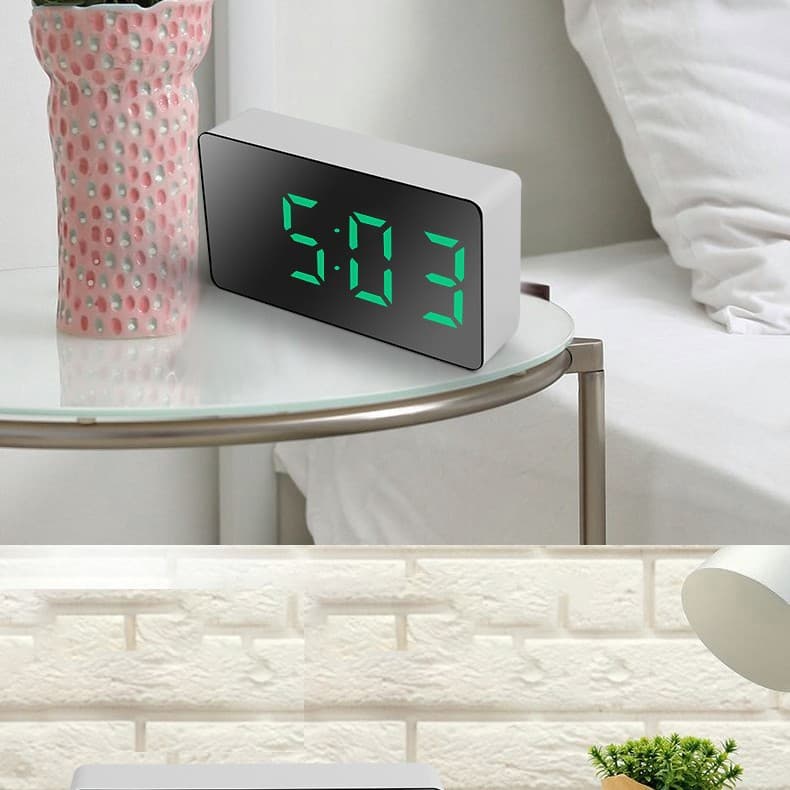 Mini LED Mirror Clock Travel Digital Alarm Clock Car Multicolor Font Portable Silent Display Type LED Plastic ABS Material