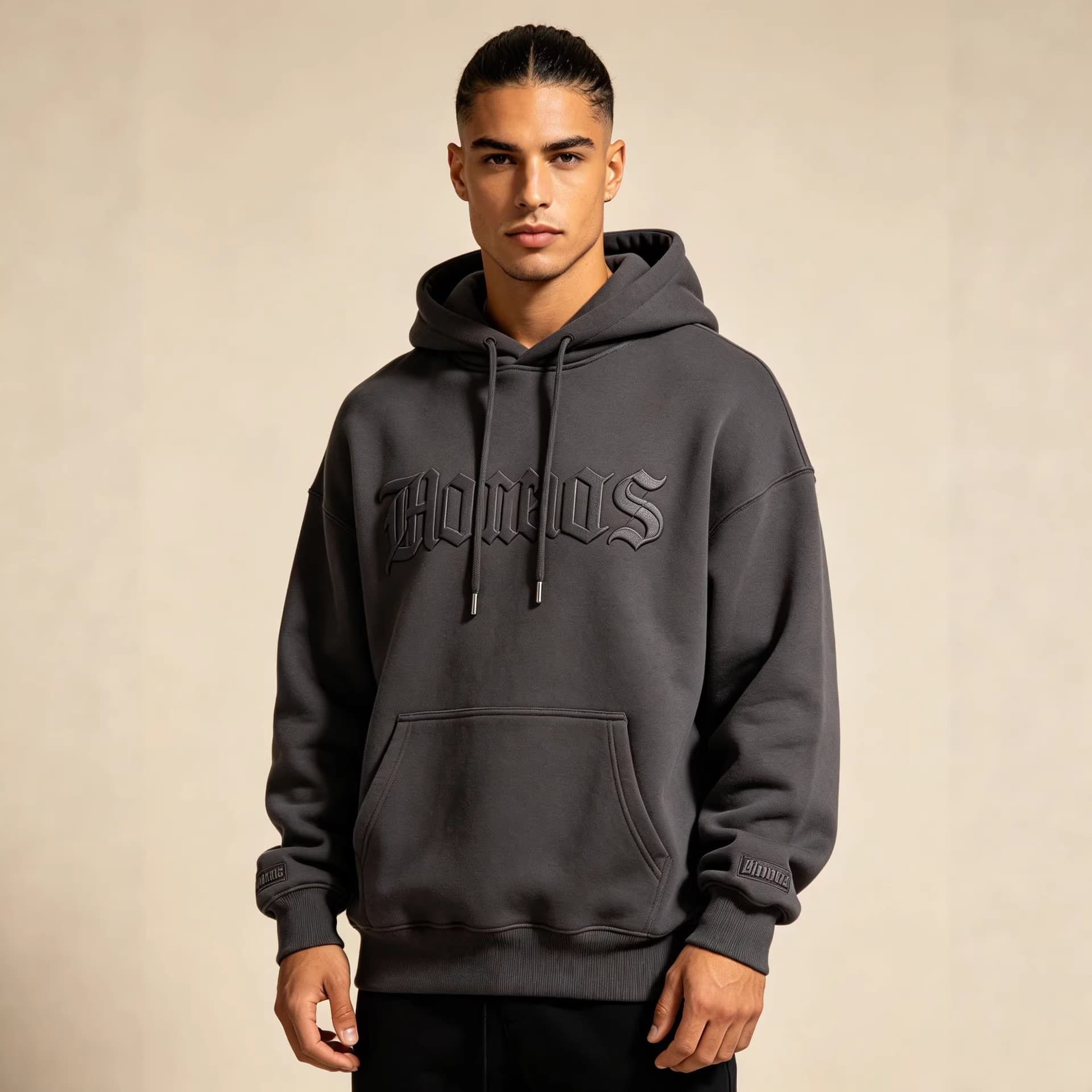 Custom 3D Embossed Logo Hoodie with Raised Lettering, Pure Cotton Terry Hooded Sweatshirt for EU/US Export