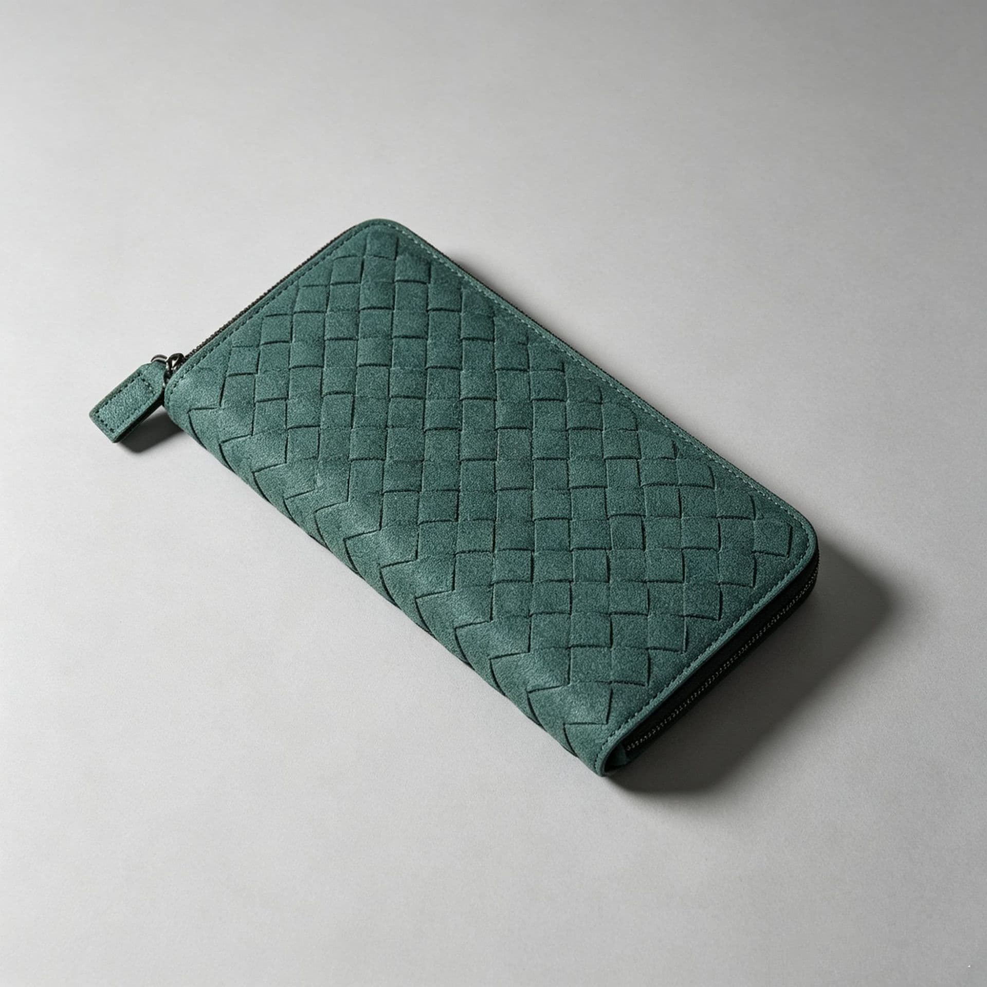 Cross-Border Long Wallet, Zipper Clutch, High-End Business Leather Wallet, Men's Handbag, Microfiber, Handwoven Money Clip