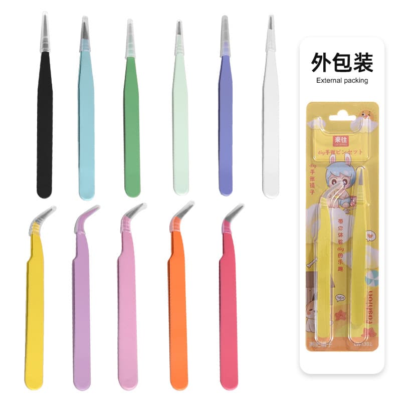 Stainless steel metal colored clips for tape, stickers, vintage-style straight/curved cartoon card-making