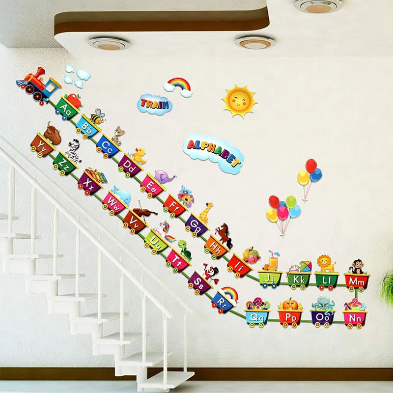 Cross-border Alphabet Train Educational Wall Stickers for Kids Room Decoration Bedroom Wall Beautification Home Decor Stickers Self-Adhesive