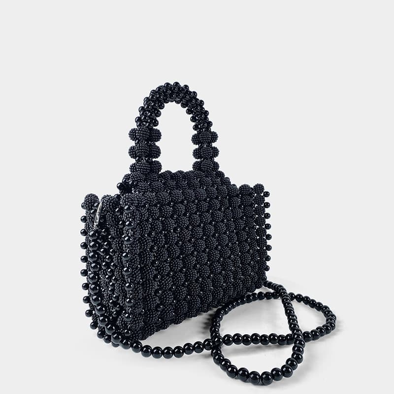 Trendy Summer Color-Block Beaded Handbag with Yangmei Ball, Handwoven Crossbody Bag for Women, Vintage Style