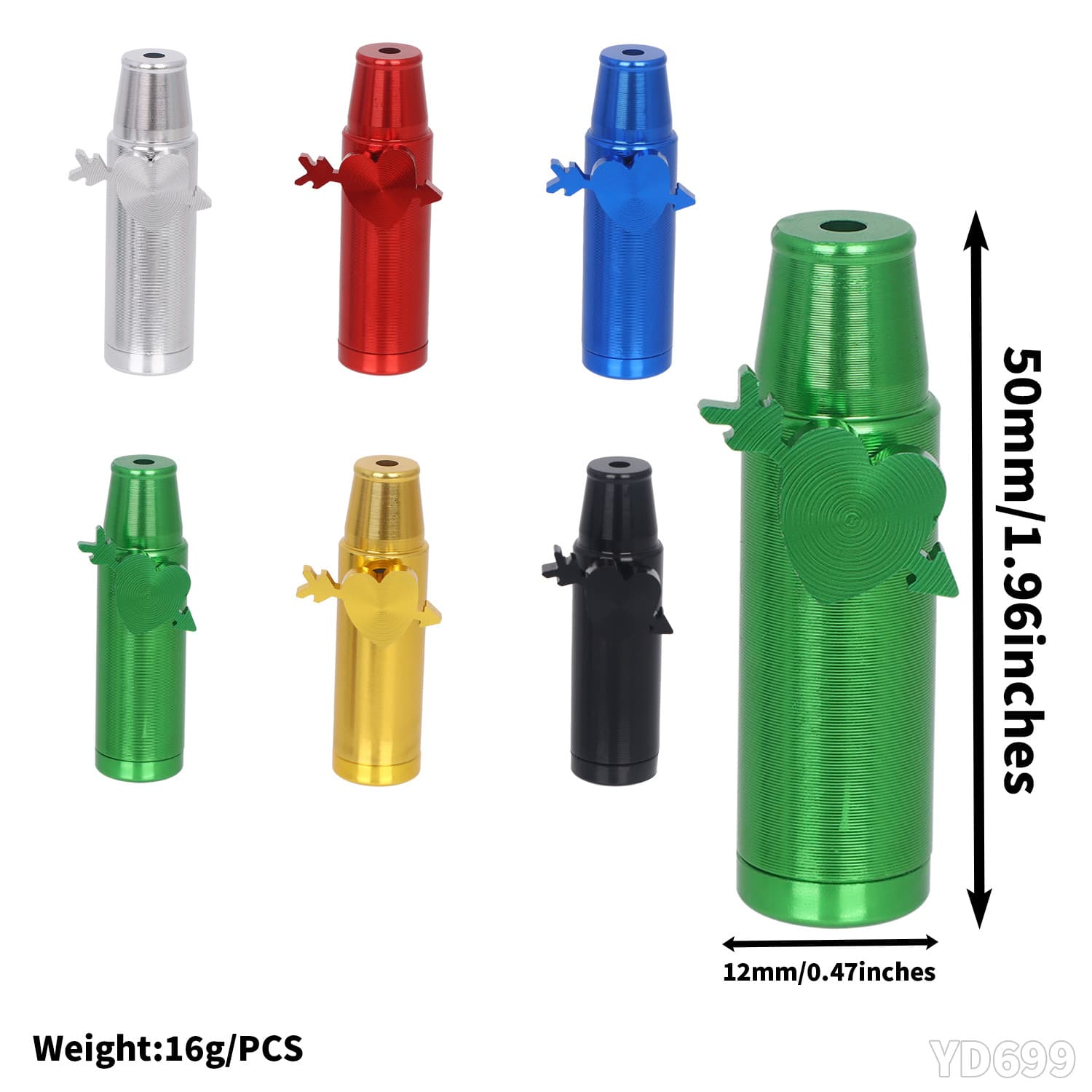 Cross-border new model, 52mm long, made with arrows made with love, flat-head metal snuff tube, multiple colors available