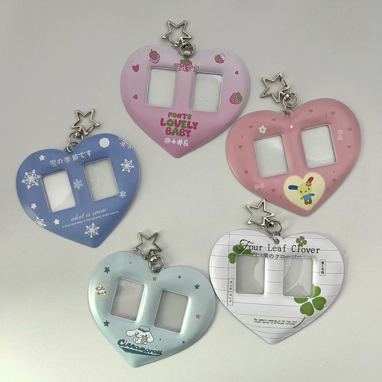 ins simple and cute double heart card holder love 1 inch CP card holder double grid heart-shaped card holder key chain pendant
