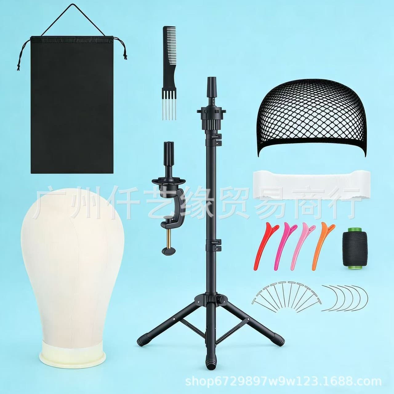 Wig Head Stand Tripod Set with Mannequin Head