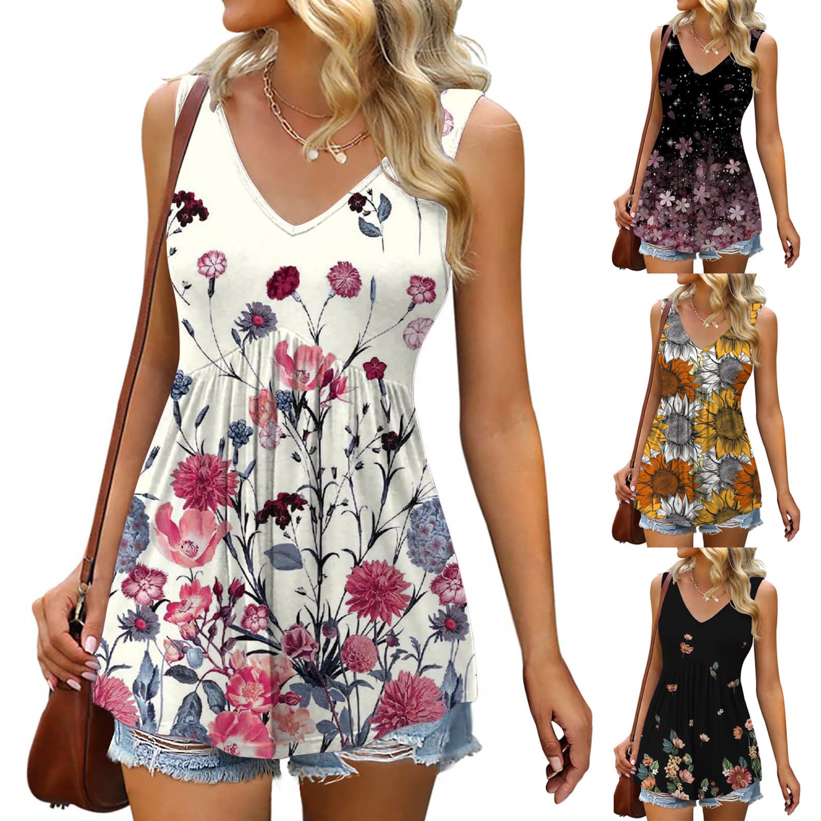 2025 New Cross-Border Women's Vest Flowing Ruffle Top Women's Elegant Sleeveless V-Neck Babydoll Vest