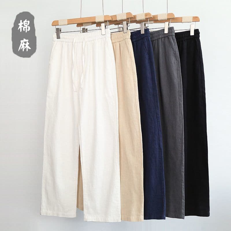 Premium Linen Pants for Men Summer Thin Cotton Linen Trousers Casual Straight Hemp Pants Breathable Comfortable