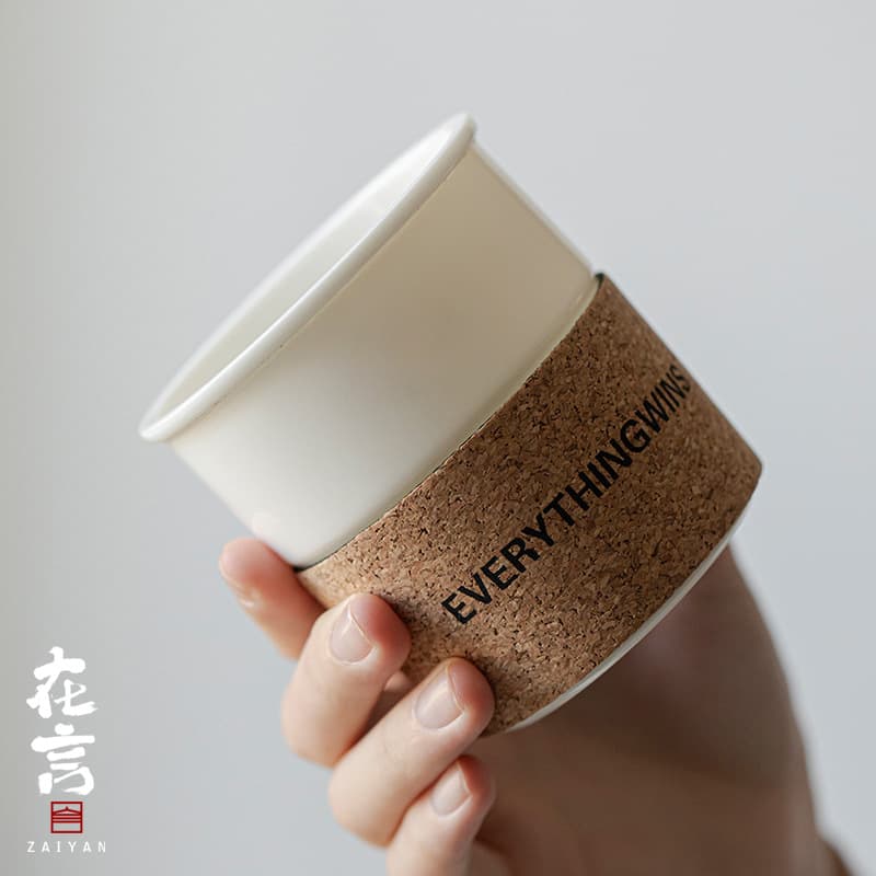 Yancha Coffee Cup Insulated Leather Sleeve Water Cup Picnic Cup Ceramic Portable Beer Cup Lard Jade