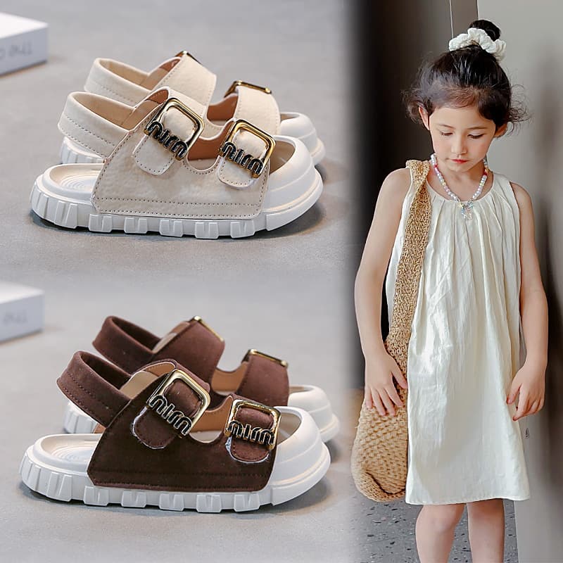 2025 Summer Boys and Girls Beach Sandals Open Toe One-Band Solid Color Non-Slip Breathable Outdoor Baby Sandals Simple