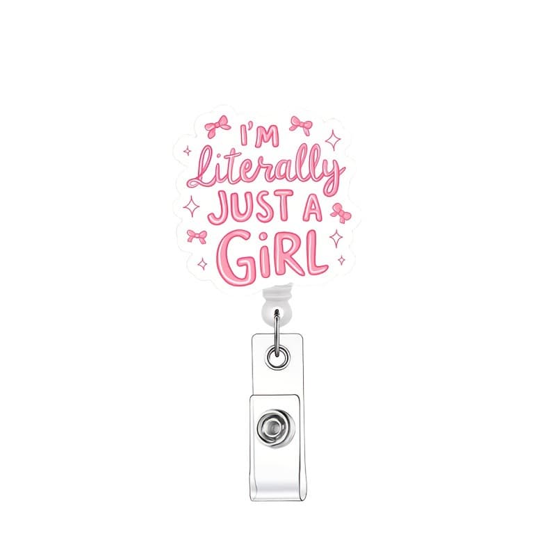 1 Stylish Retractable Badge Holder with Id Clip - "I'M Actually Just a Girl" Design