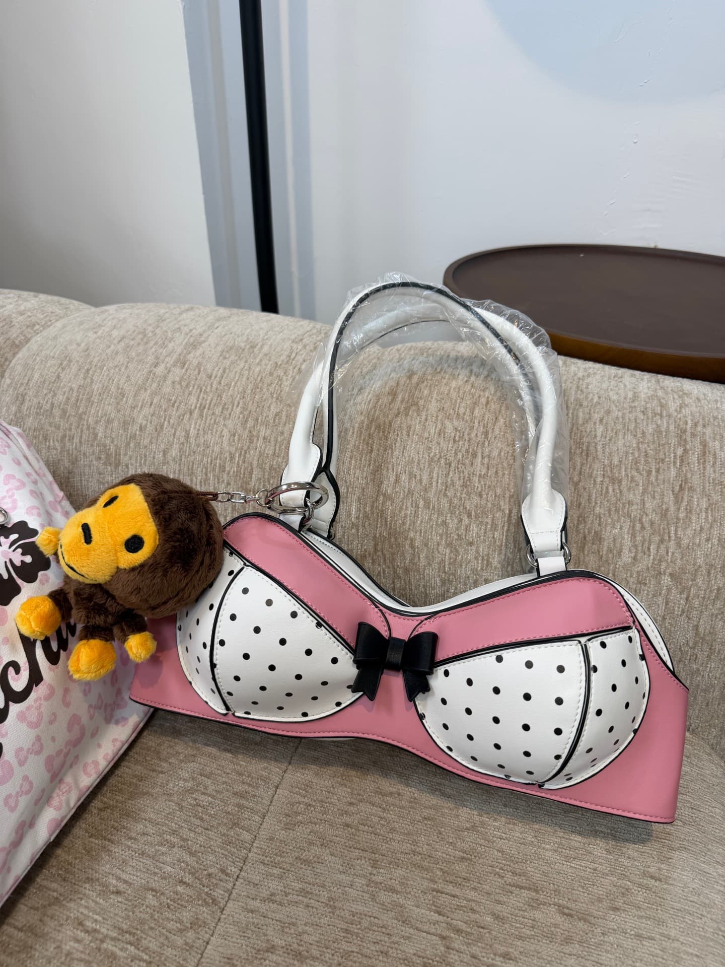 Foreign trade bag niche design sweetheart pink white polka dot bra bag bow armpit bag shoulder handbag women's bag