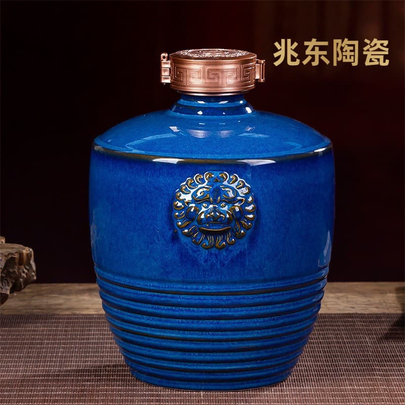 5 Jin 10 Jin Ceramic Wine Jar Vintage Jingdezhen Sealed Wine Bottle 5 Jin Lion Double Ear Kiln-Transformed Wine Jar