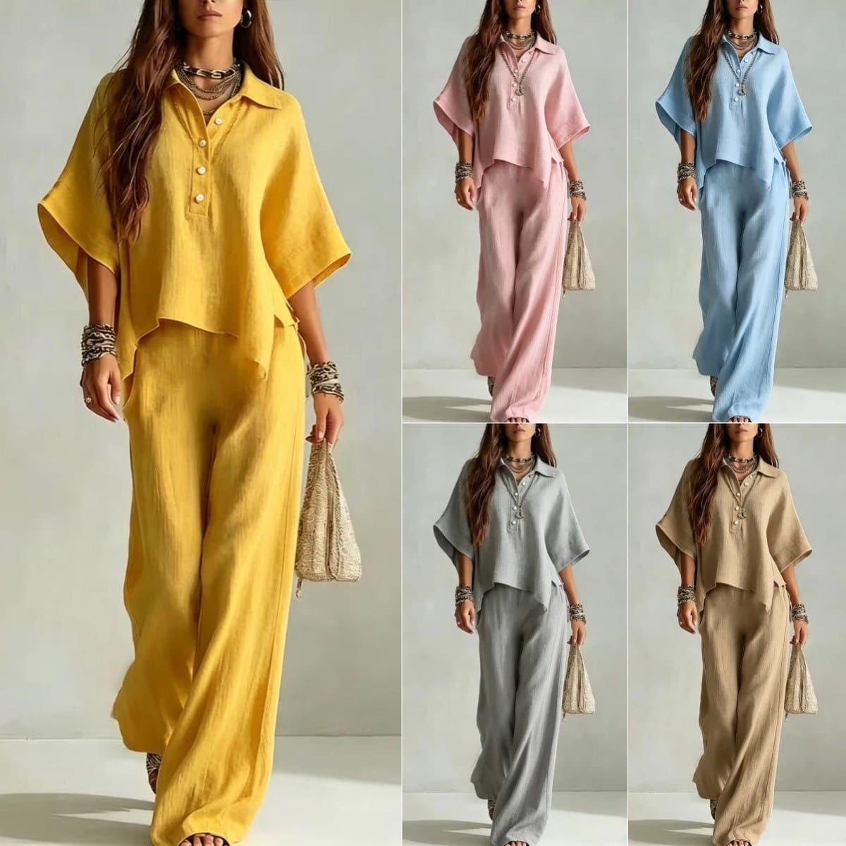 Amazon Bestseller 2026 Autumn/Winter Cross-Border New Foreign Trade Women's Short Sleeve Shirt Loose Pants Two-Piece Set