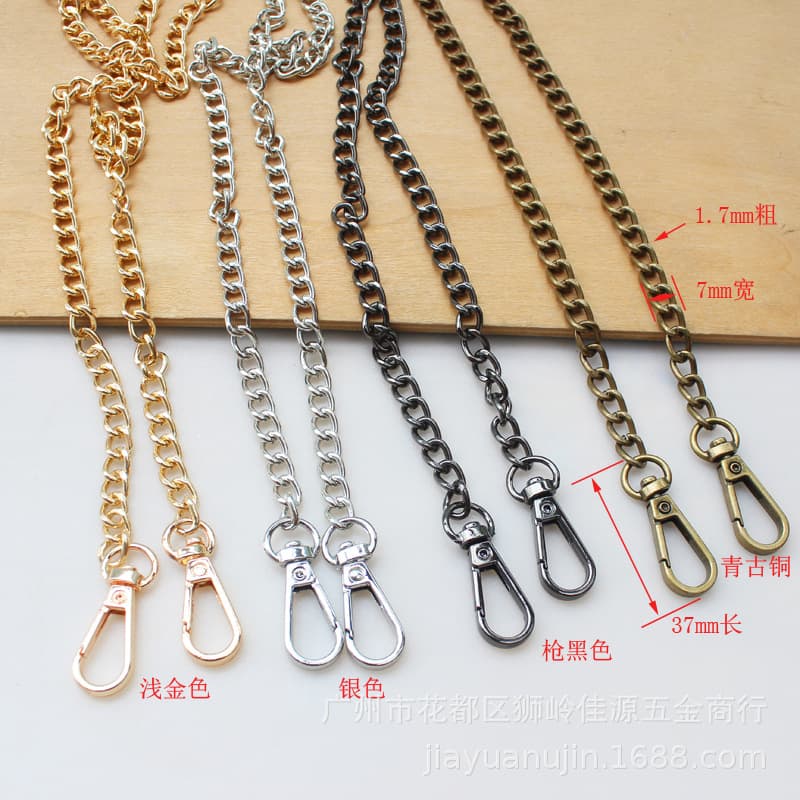 8mm Iron Chain Bag Straps, 14# Small Iron Grinding Chains with Three-Part Plate Buckles for Apparel/Luggage Hardware