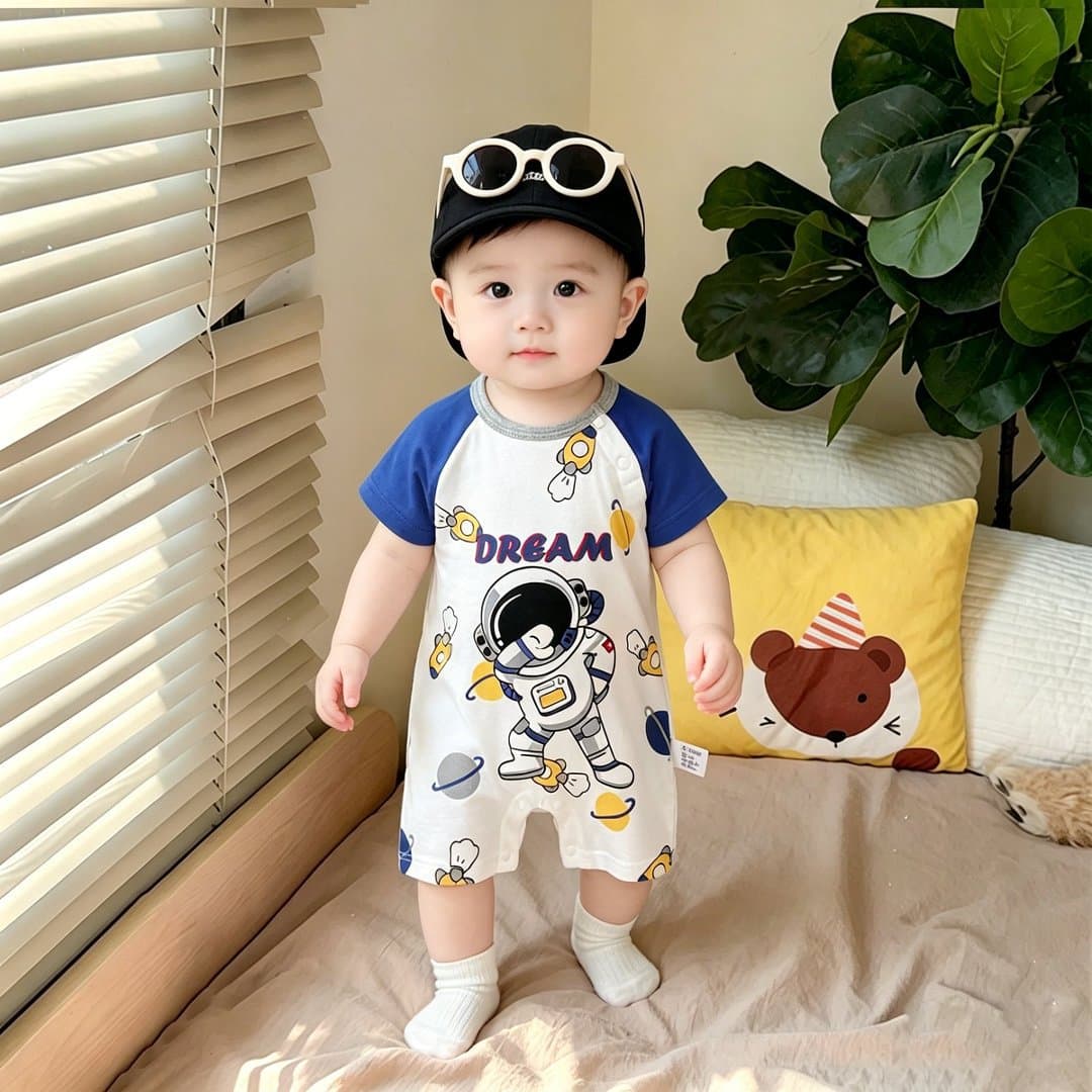 Baby Boy Girl Romper Summer Thin Full Moon Baby Cotton Short Sleeve Bodysuit Newborn Crawling Suit Cartoon Pajamas