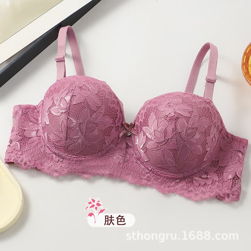 Cross-border French Lace Half-Cup Bra, Thin Upper Thick Lower Underwire Push-Up Lift Bra for Small Bust, Women's Underwear 911bra