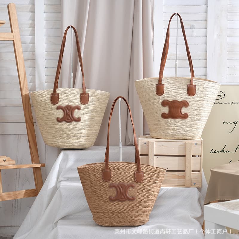 Straw Woven Beach Vacation Handmade Shoulder Bag Versatile Trendy Resort Style Sand Casual Large Capacity