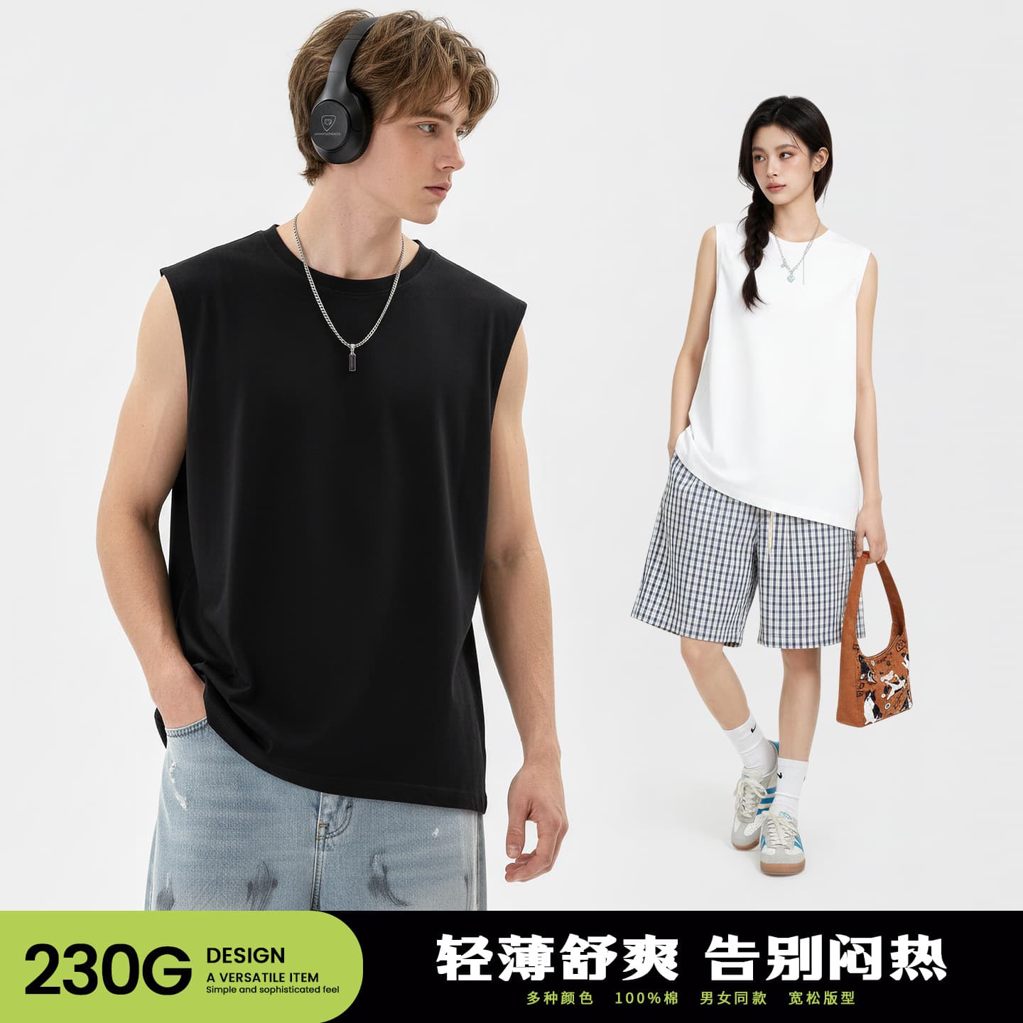 2026 New White Cotton Vest Men's Round Neck Loose Top Sports Sleeveless T-Shirt Solid Undershirt
