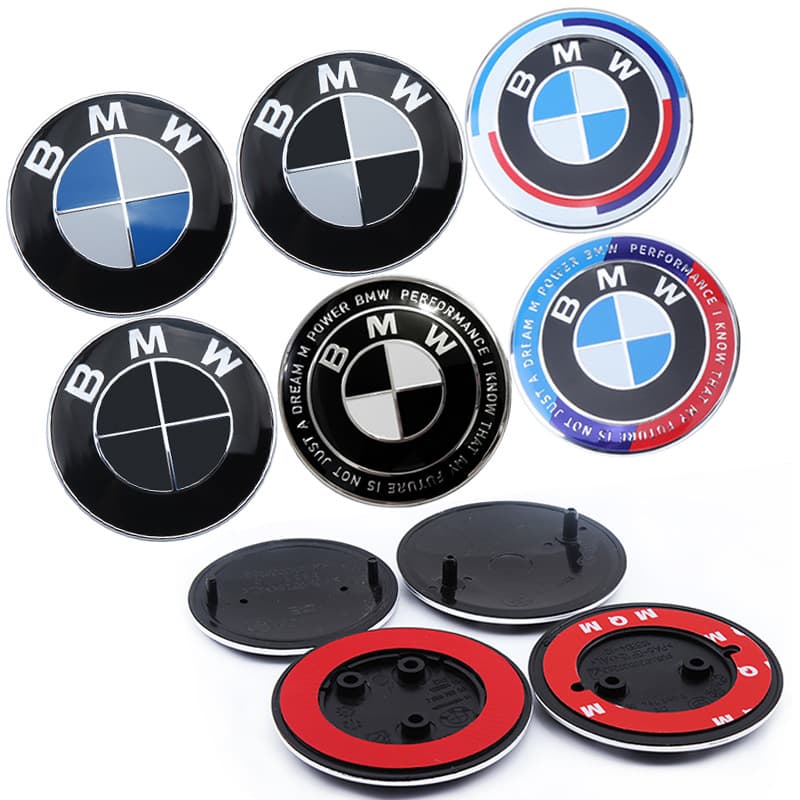 For BMW Front and Rear Badges 82mm Rear Badge 74mm Modified Badge Blue and White Front Badge Black Background Anniversary Co-Branded Car Badge