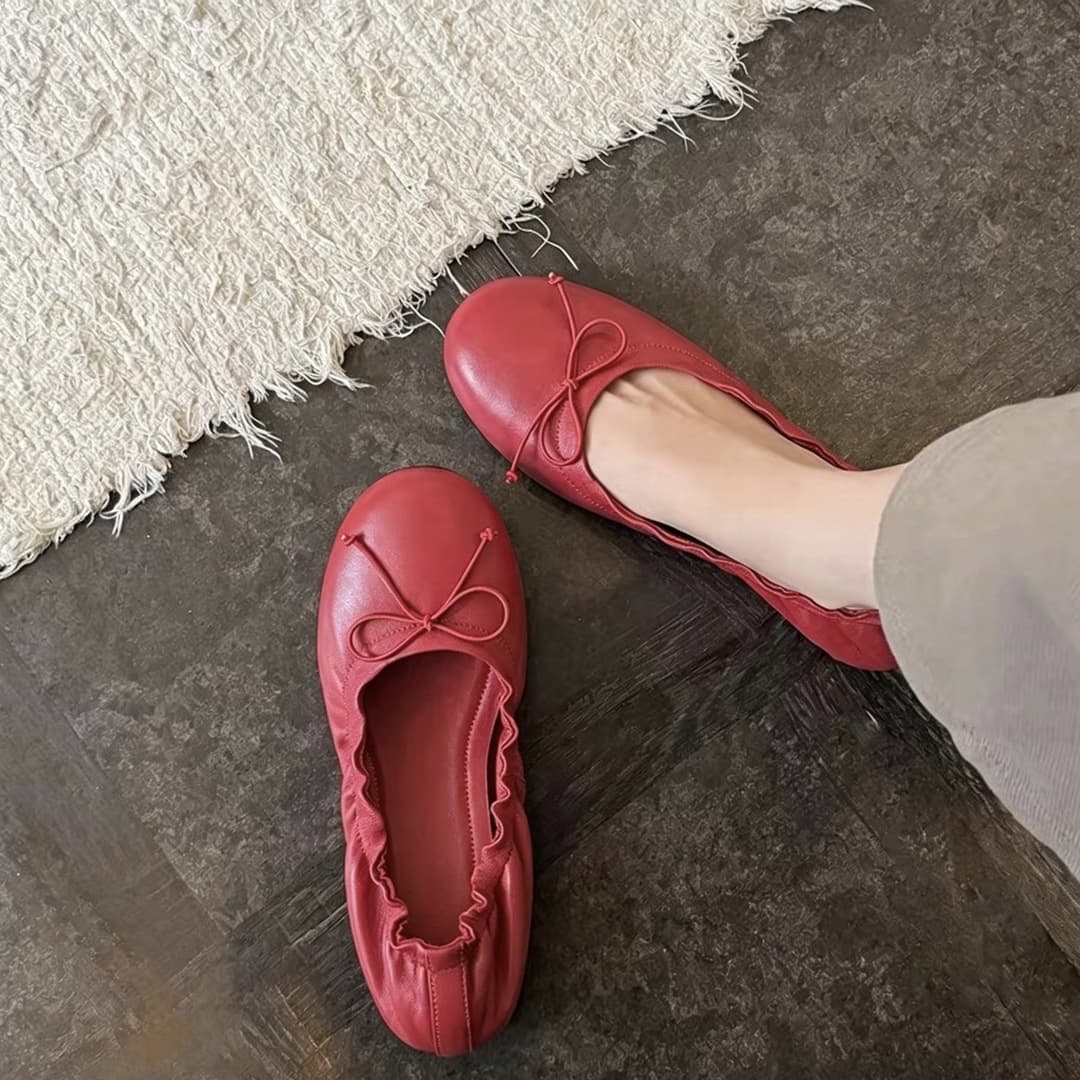 Super soft sheepskin single shoes for women French bow round toe shallow mouth ballet shoes flat bottom versatile commuter egg roll shoes
