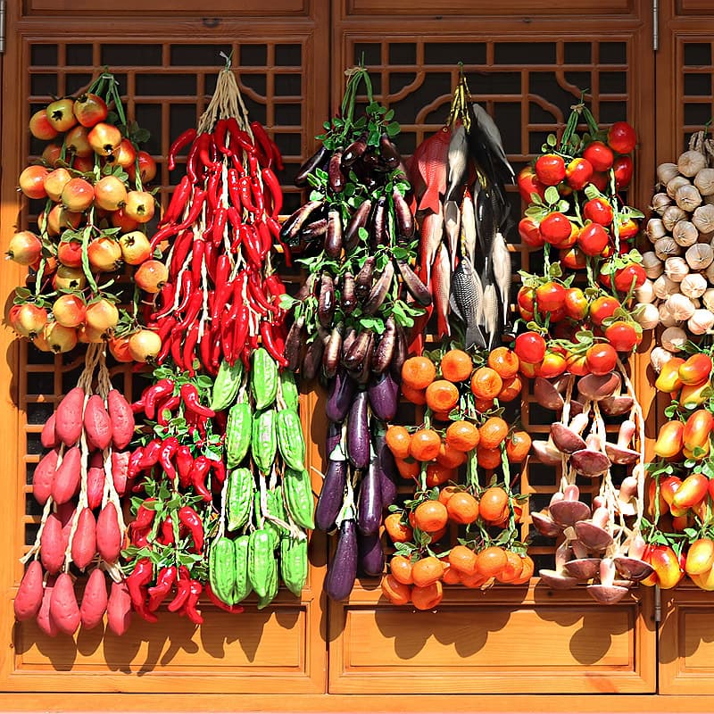 Simulated Vegetable and Fruit String Wall Hanging Model Chili Corn Hanging Prop Fake Vegetable Decoration Plastic Ornament