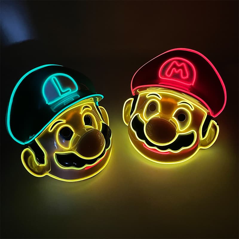 Glowing Mask New Super Mario LED Cartoon Mario Game Anime Cosplay Mask Cold Light Party