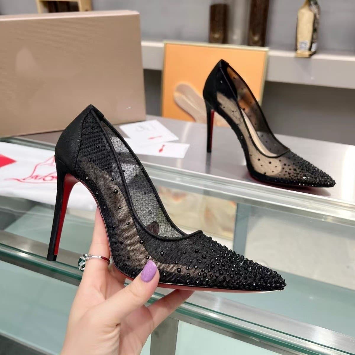 European CL Red Sole High Heel Pointed Toe Ultra-High Thin Heel Spring Autumn Shallow Mouth Women's Shoes Single Shoes Foreign Trade Large Size Shoes