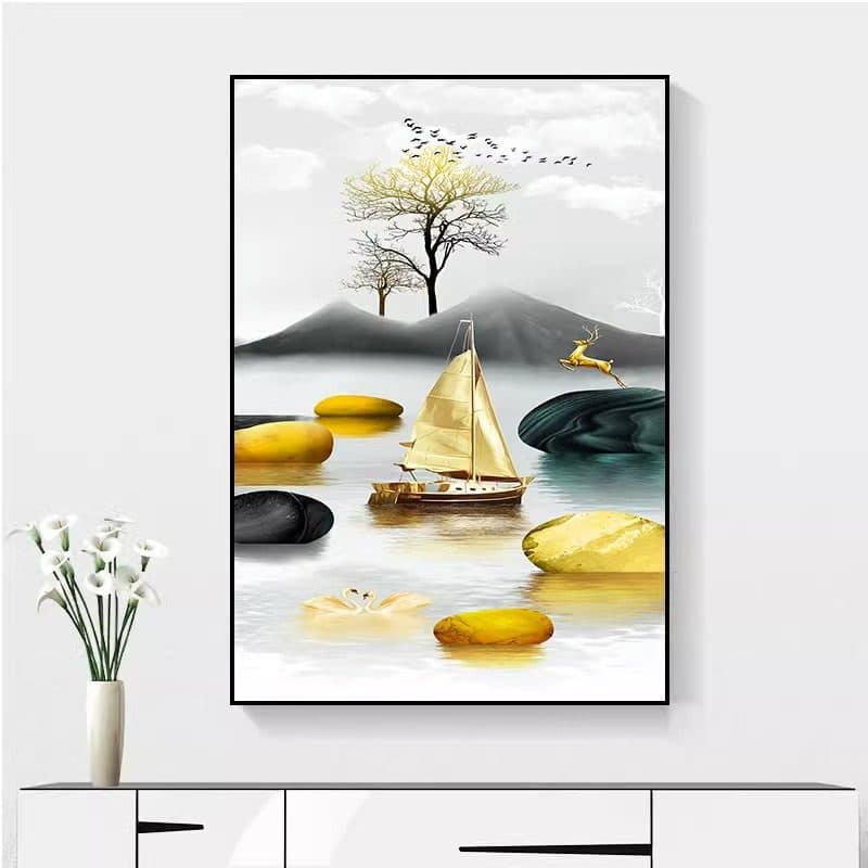Entryway Decorative Painting Vertical Version, Hallway Corridor Mural, Fortune Elk Mystical Hanging Picture, Crystal Porcelain Painting