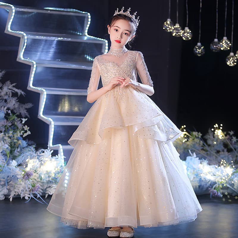 Flower Girl Birthday Princess Dress Tutu Dress for Girls, Catwalk Evening Dress, Girl Host Children's Piano Performance Dress, Summer