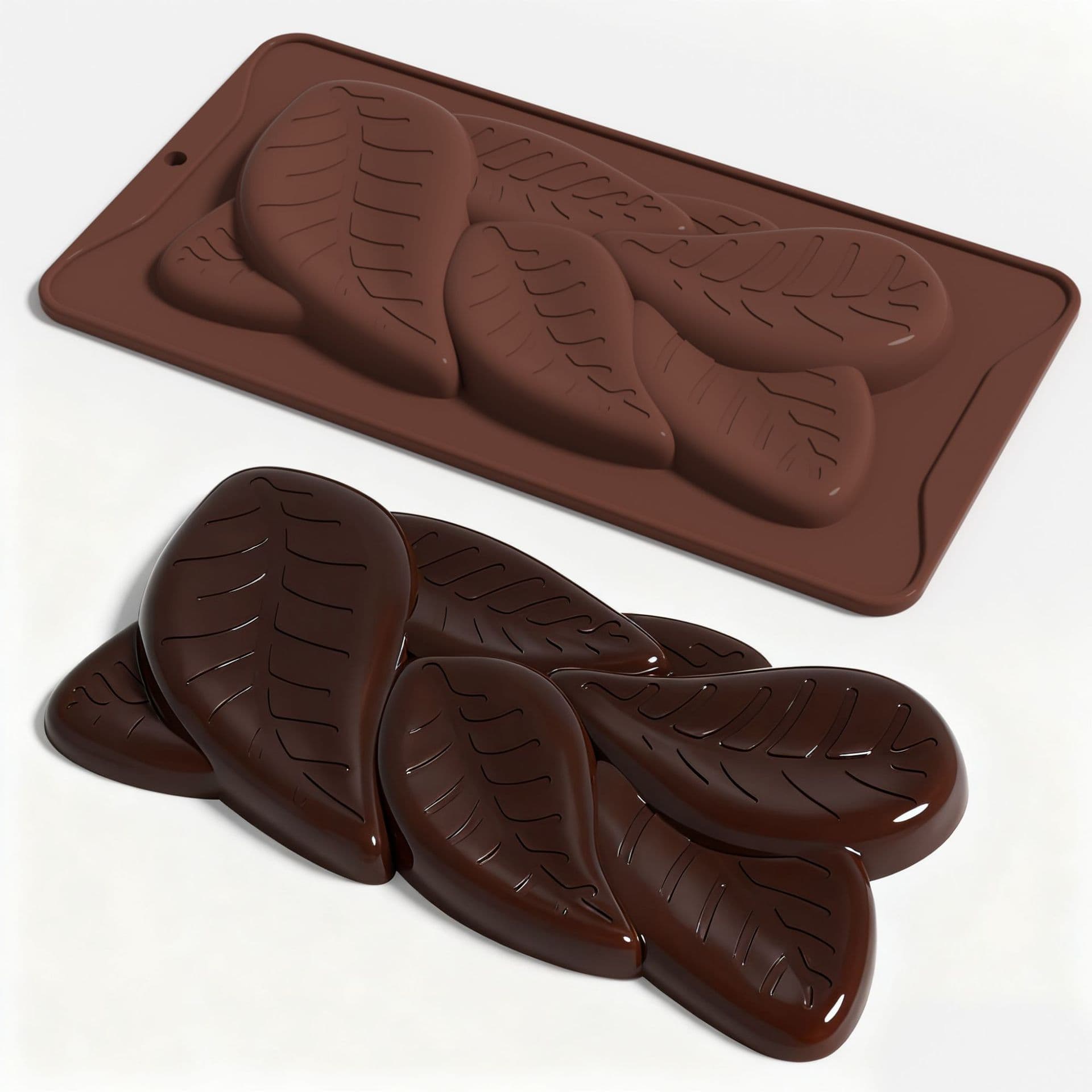 New leaf-shaped chocolate mold, food-grade silicone, easy to unmold, high-temperature resistant cookie and chocolate mold.