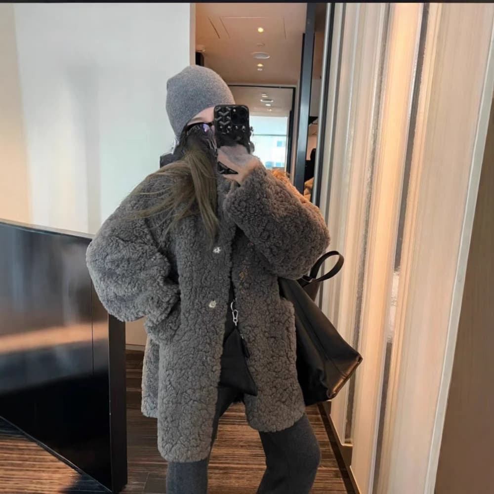 2024 Autumn/Winter Sheepskin and Lamb Wool Coat Women's Mid-Length Loose Casual Luxe Faux Fur Overcoat