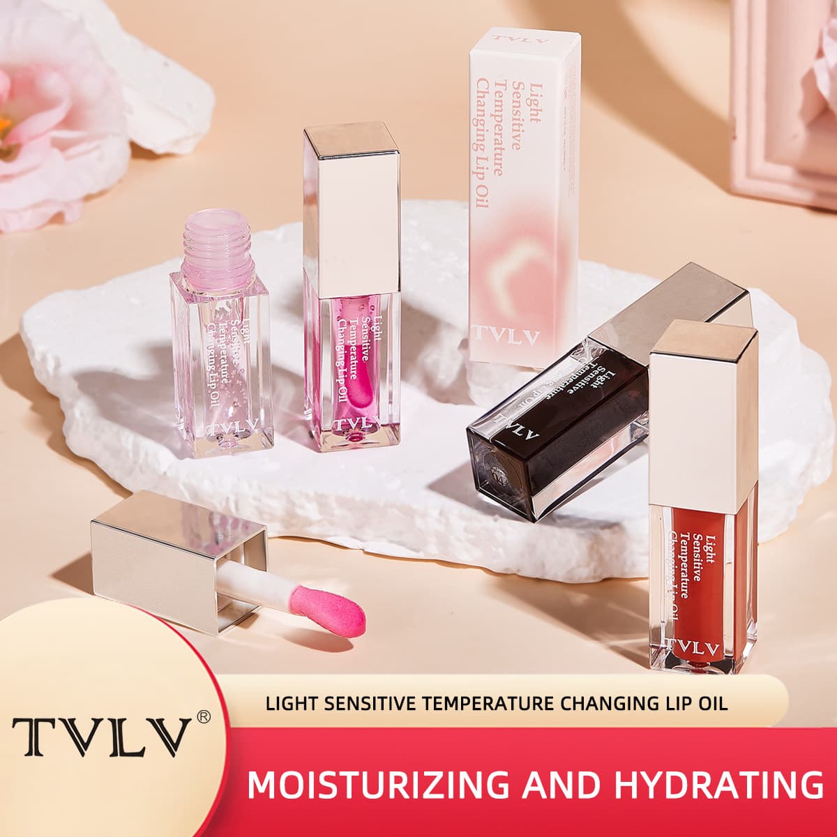 Cross-border TVLV light-sensitive temperature-changing lip oil hydrating, diluting lip lines, moisturizing lipstick, color-changing lip glaze, moisturizing lip makeup
