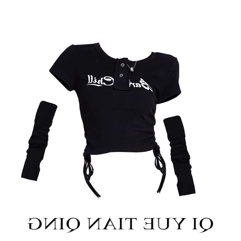 Women's Summer Short Sleeve Slim Fit T-Shirt, Shoulder Sleeve, Hot Girl Card Waist Mini Shirt, Belly Button Short Top