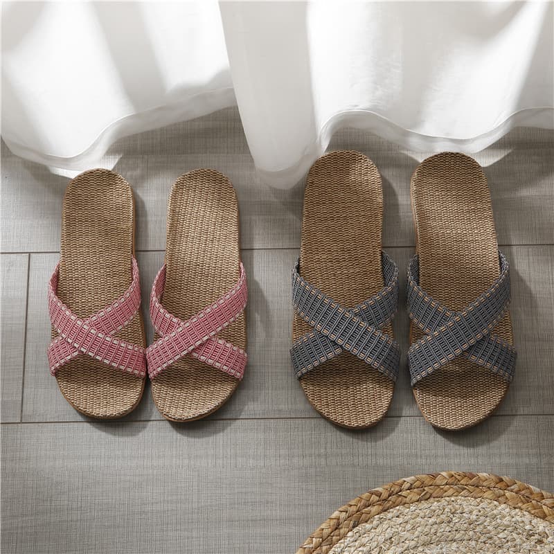 Factory Wholesale New Cross Summer Linen Slippers, Four-Season Cool All-Linen Slippers, Non-Slip Sole, Korean Export Women's