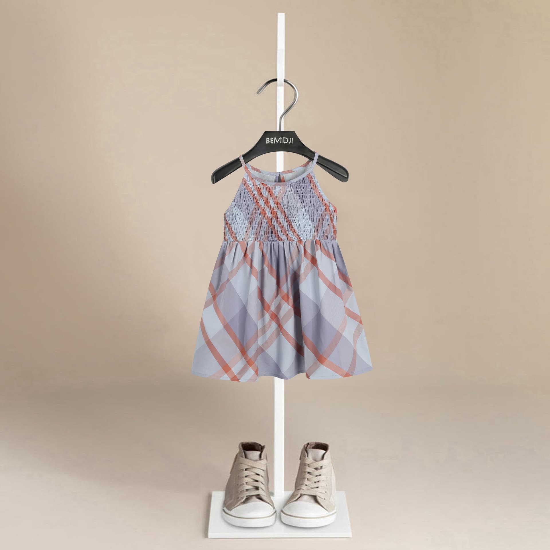 Plaid Camisole Girls Summer Sleeveless Dress Loose Princess Dress Breathable Cute British Children's Clothing
