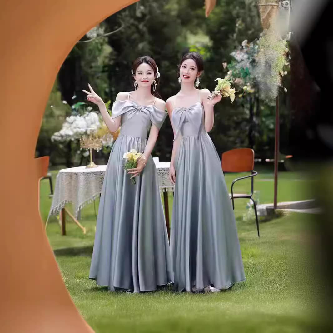 Gray Bridesmaid Dress 2026 New Silver Gray Bridesmaid Gown Bridal Party Dress Simple Elegant Slimming Summer Long