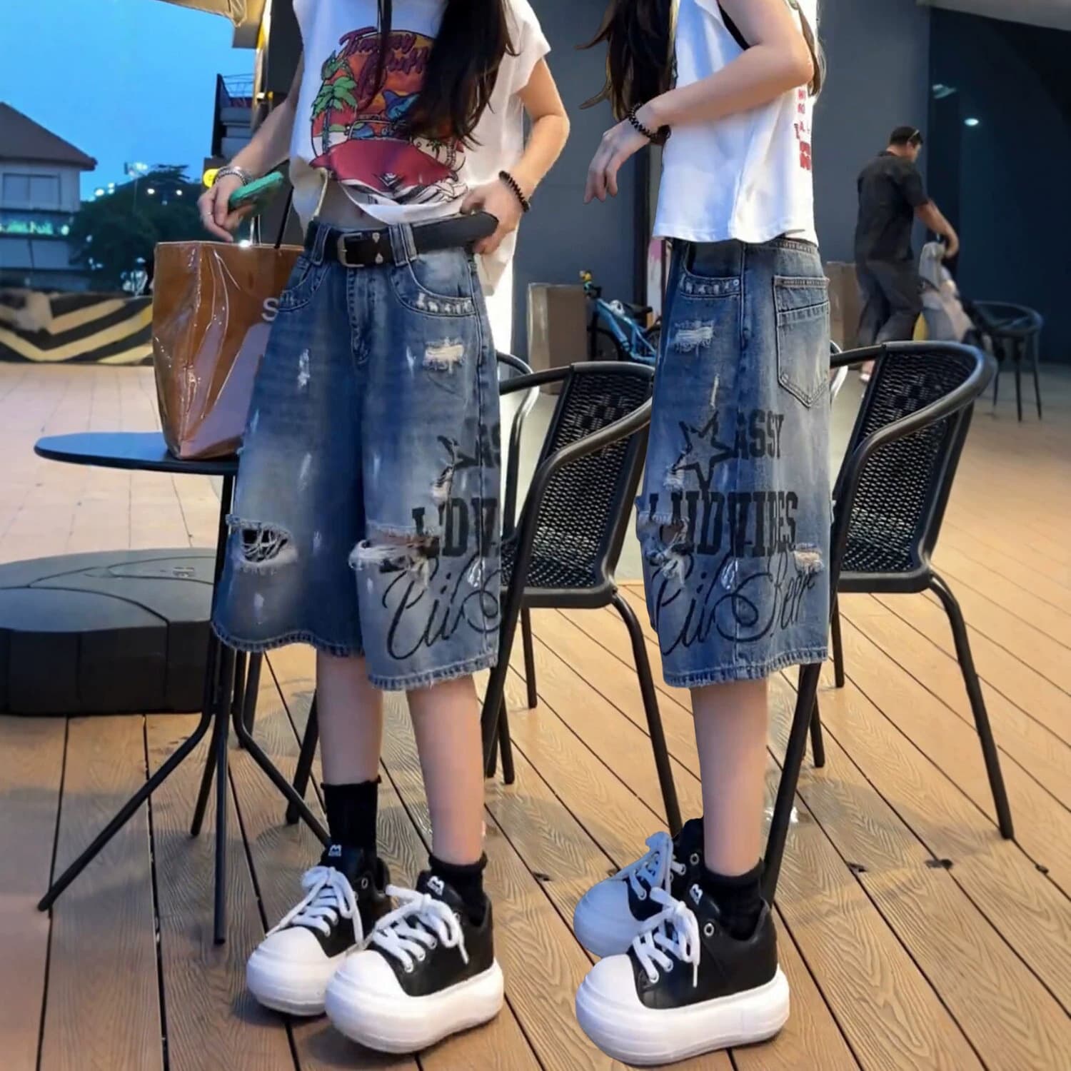 Large size ripped denim shorts for women summer thin 2026 new American style medium pants for fat mm slimming high waist five-point pants