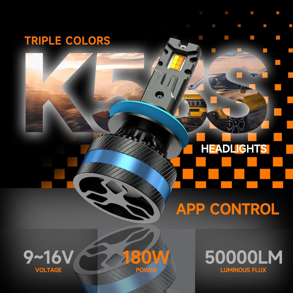 Chante high-power 100W dual copper tube three-color headlight H1 H4 H7 H11 9005 far and near integrated LED headlight
