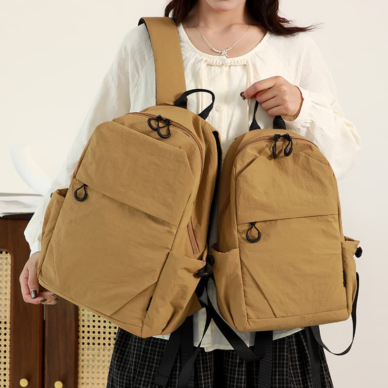 Cross-border High-Aesthetic Student Backpack Large Capacity Casual Cream Color Backpack Simple Solid Color Double-Shoulder Bag Export Bag