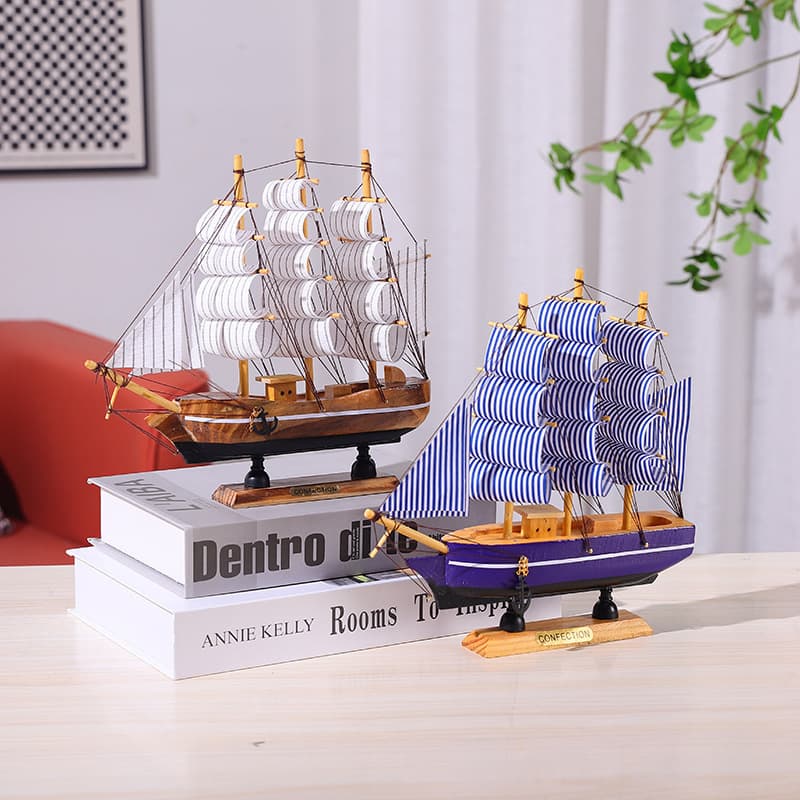 New Mediterranean Sailboat Ornament, Home Living Room Wine Cabinet Bedroom Desktop Decoration, Ocean Style Gift, Wooden Boat Model